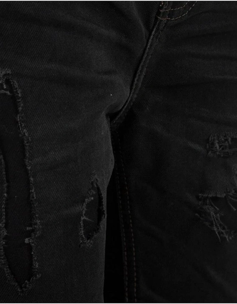 Distressed Black Jeans with Patched Rips Women Jeans