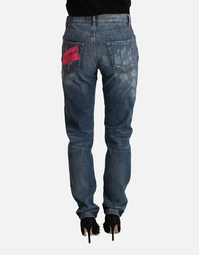 Distressed Denim Jeans Straight Leg Women - Blue Jeans