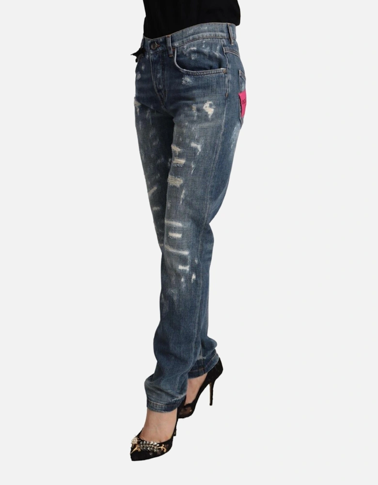 Distressed Denim Jeans Straight Leg Women - Blue Jeans
