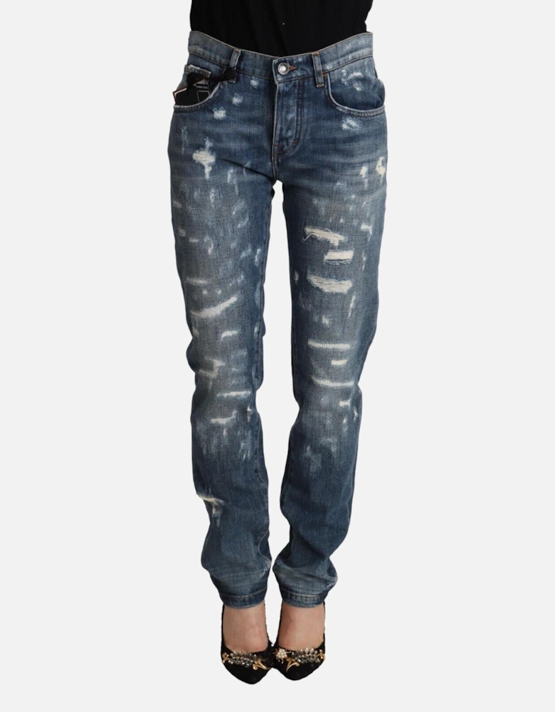Distressed Denim Jeans Straight Leg Women - Blue Jeans