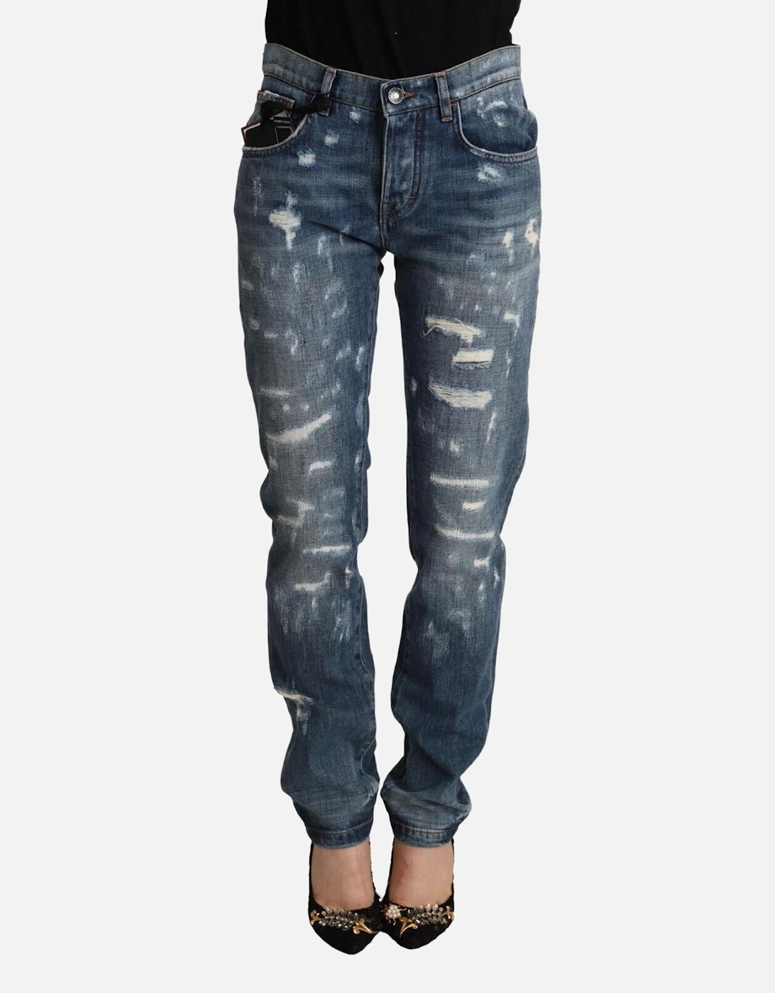Distressed Denim Jeans Straight Leg Women - Blue Jeans, 4 of 3