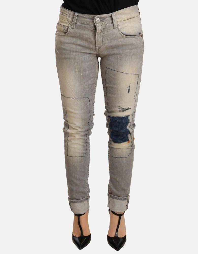 PAN71200 Grey Patchwork Jeans Women - Gray Jeans