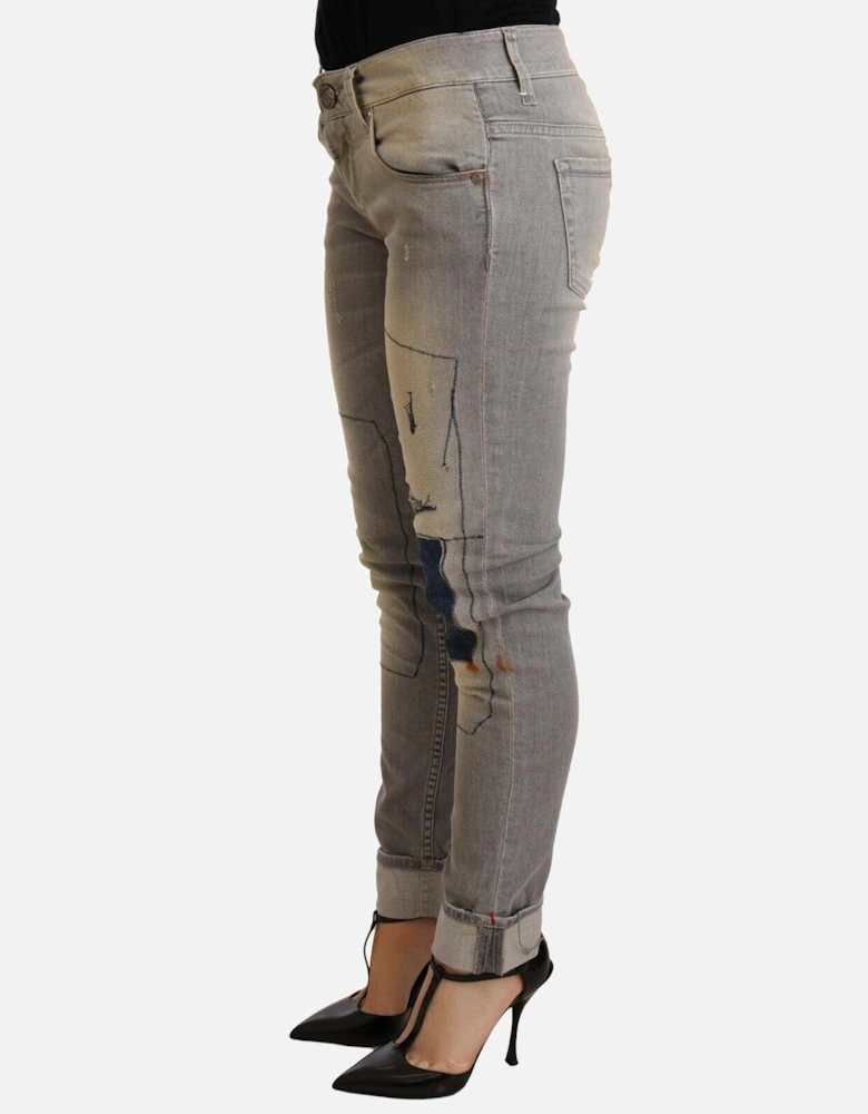 PAN71200 Grey Patchwork Jeans Women - Gray Jeans