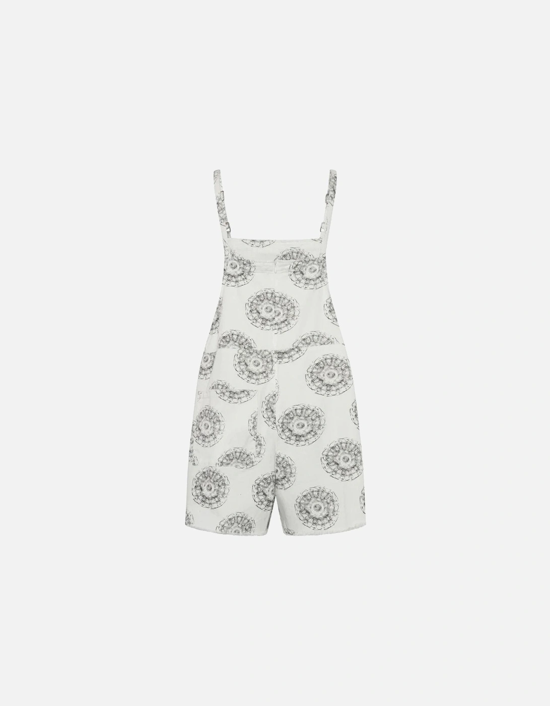 Abstract Pattern Denim Dress with Shoulder Pads and Frayed Hem Women -