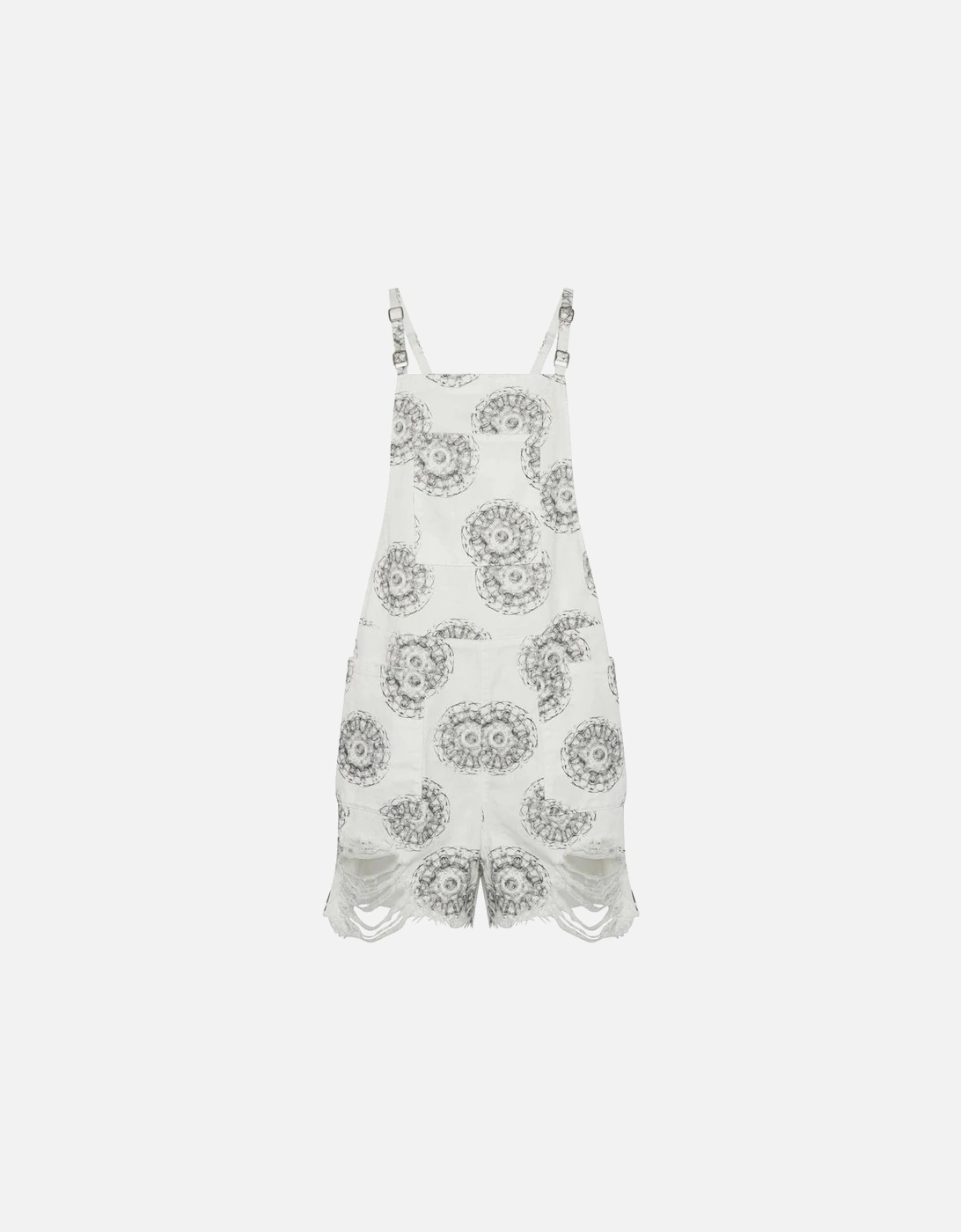 Abstract Pattern Denim Dress with Shoulder Pads and Frayed Hem Women -, 4 of 3
