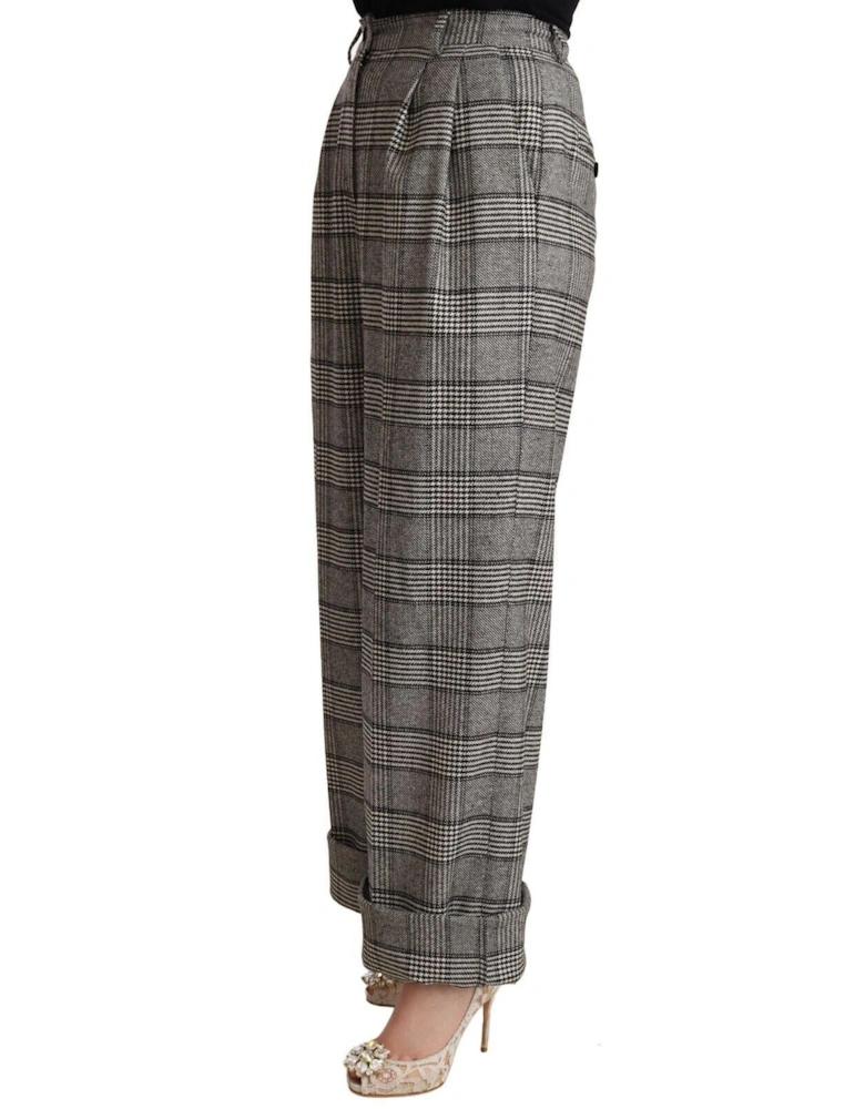 Dolce Gabbana Wide Leg Plaid Pants Women - Gray Jeans