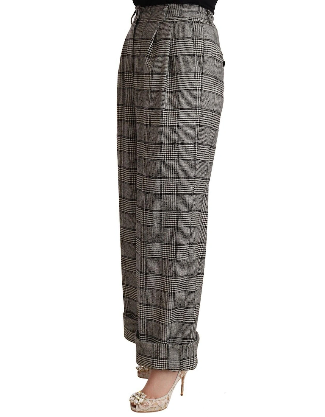 Dolce Gabbana Wide Leg Plaid Pants Women - Gray Jeans