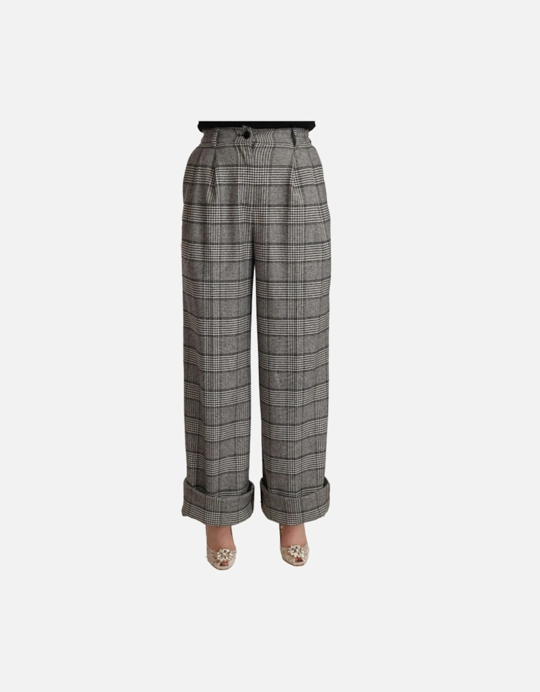 Dolce Gabbana Wide Leg Plaid Pants Women - Gray Jeans