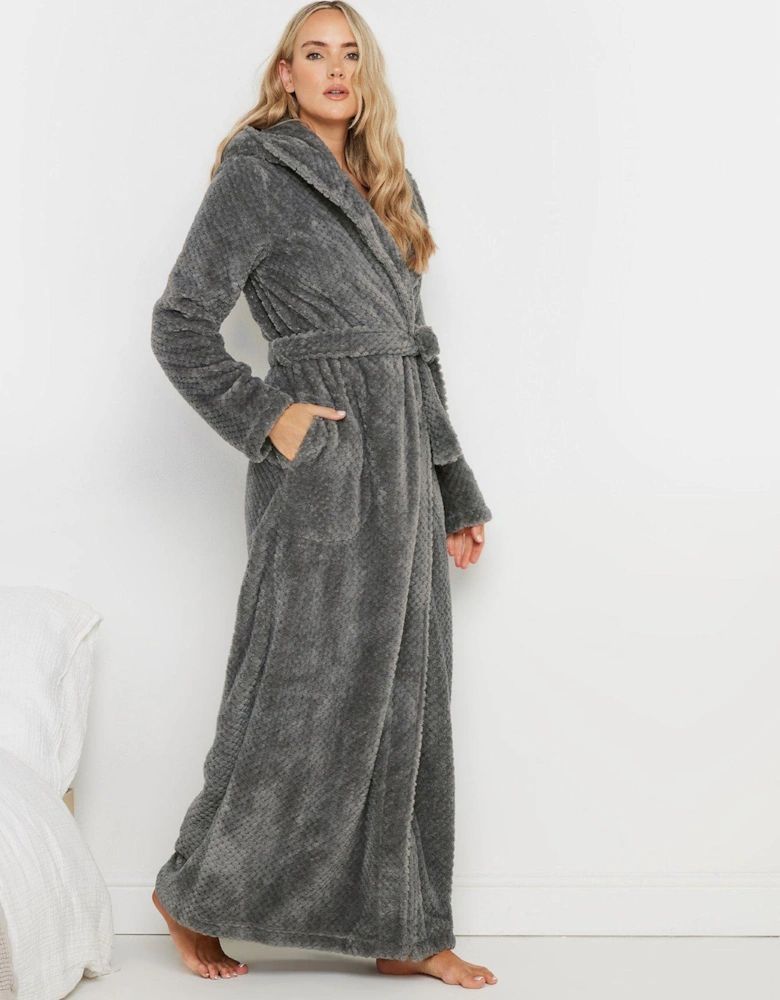 Tall Honeycomb Hooded Maxi Robe - Grey