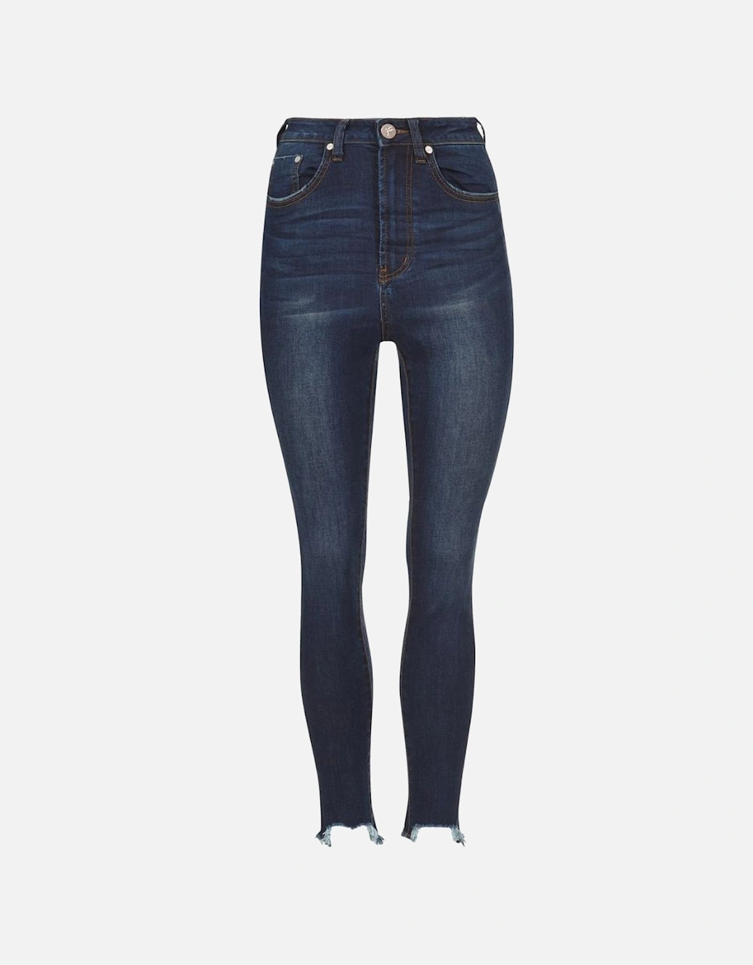 Organic Cotton High Waist Skinny Jeans with Raw Ankle Cut Women - Blue, 2 of 1
