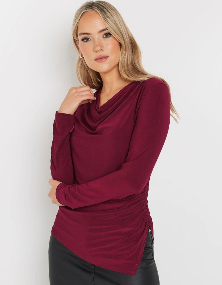 Cowl Neck Asymmetric Top - Red