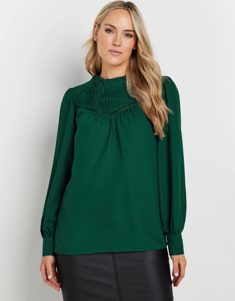 Lace Pleated Blouse - Green