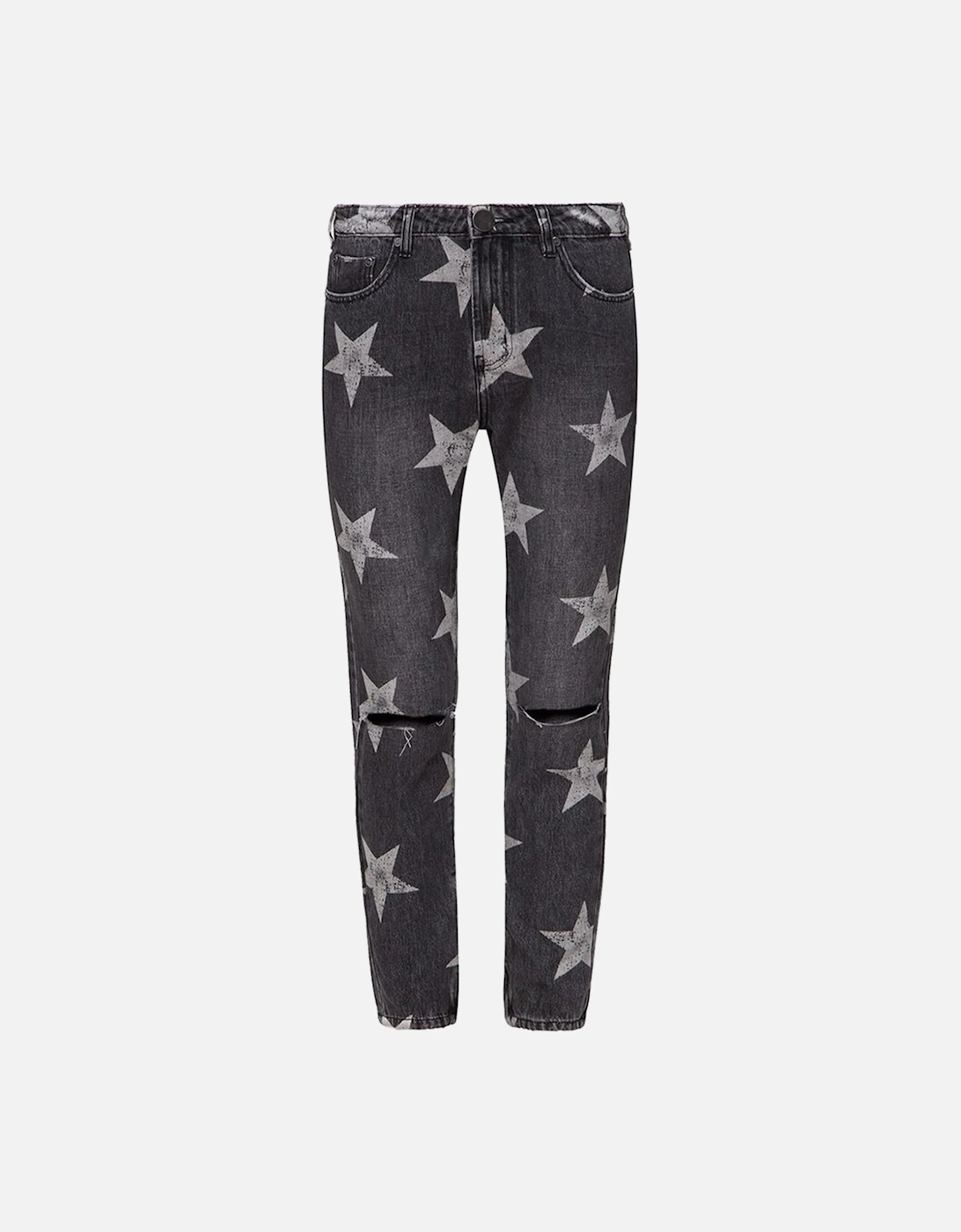 Organic Cotton Star Print Cut Knee Jeans for Women - Black Jeans, 5 of 4