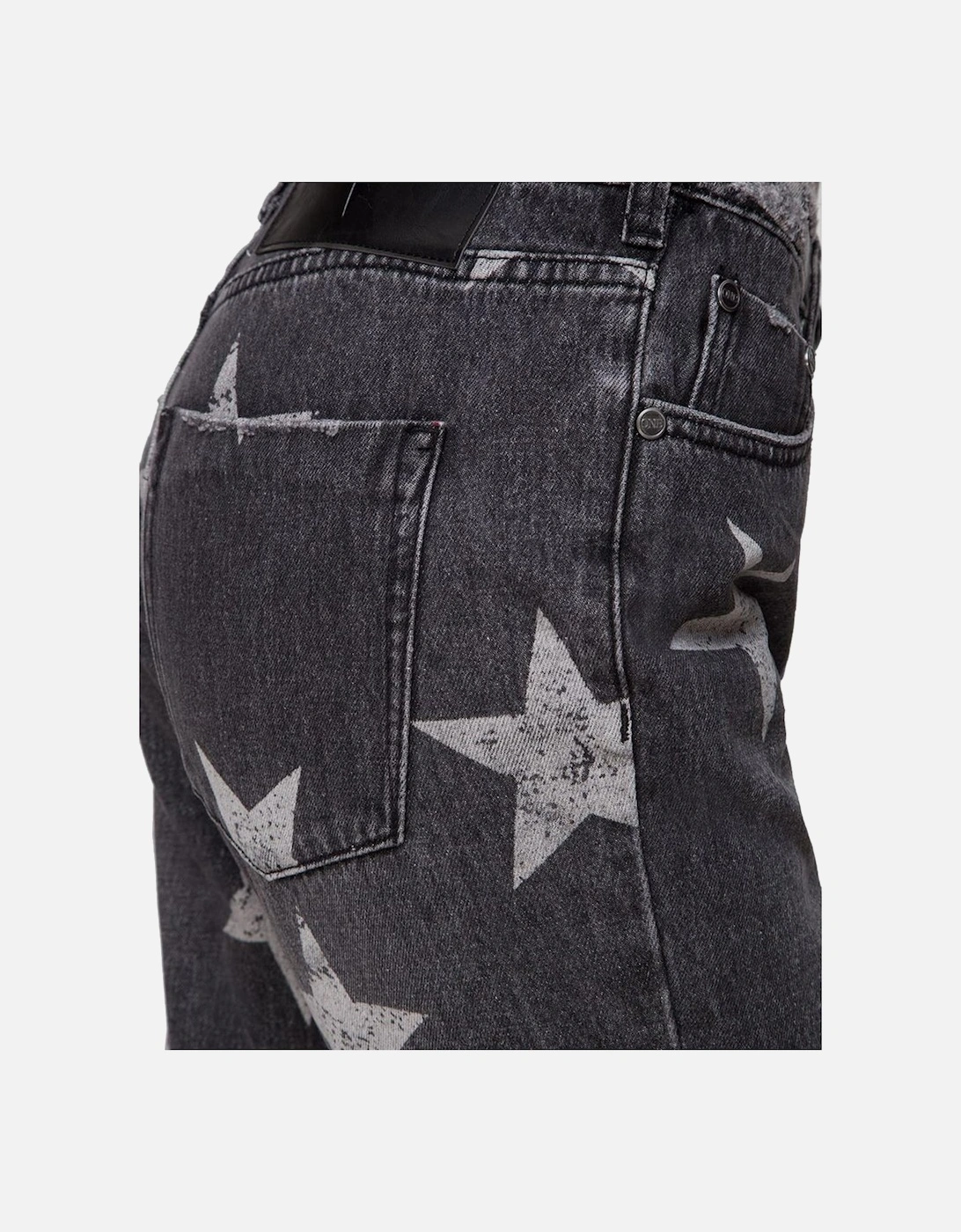 Organic Cotton Star Print Cut Knee Jeans for Women - Black Jeans