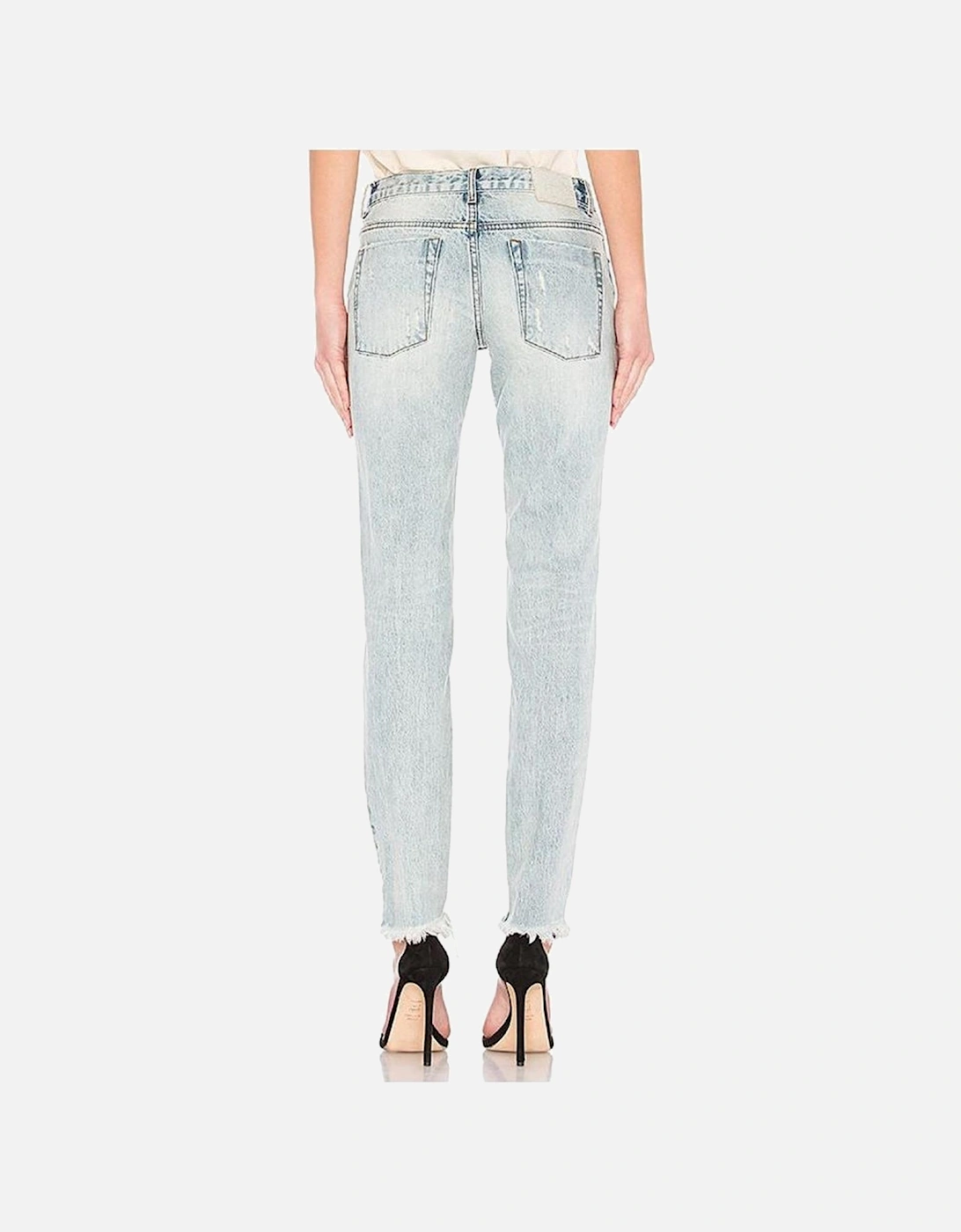 Washed Blue High Waist Organic Cotton Jeans with Raw Cut Ankles Women