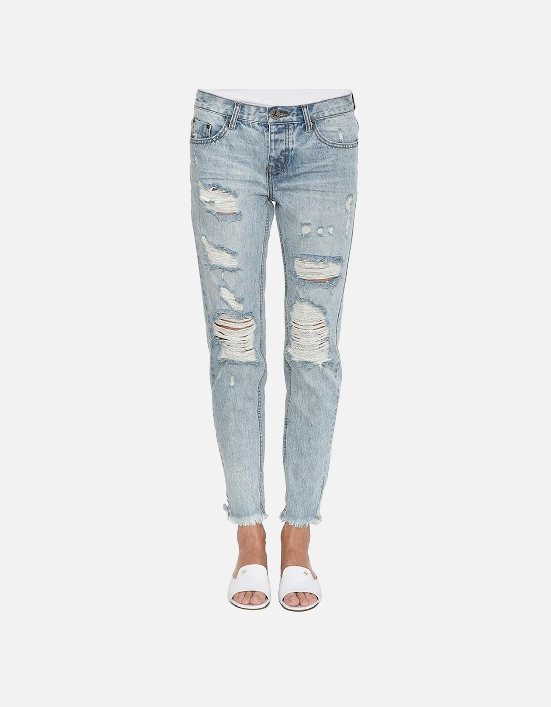 Washed Blue High Waist Organic Cotton Jeans with Raw Cut Ankles Women, 3 of 2