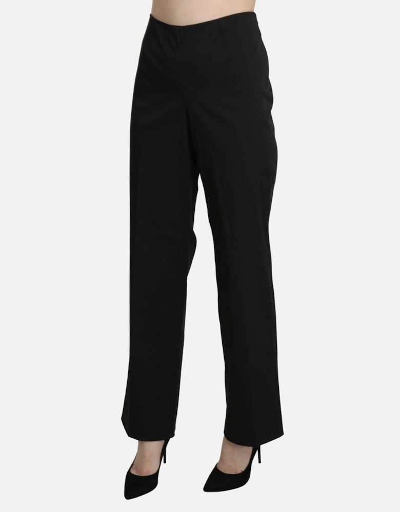 High Waist Straight Cotton Pants Women - Black Jeans