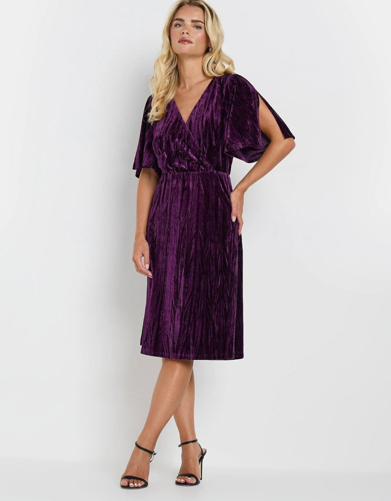 Petite Crushed Velvet Wrap Dress - Purple