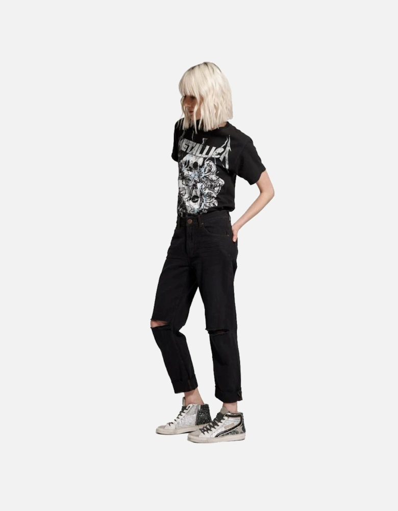 Organic Cotton Black Jeans with Raw Hem Women Jeans