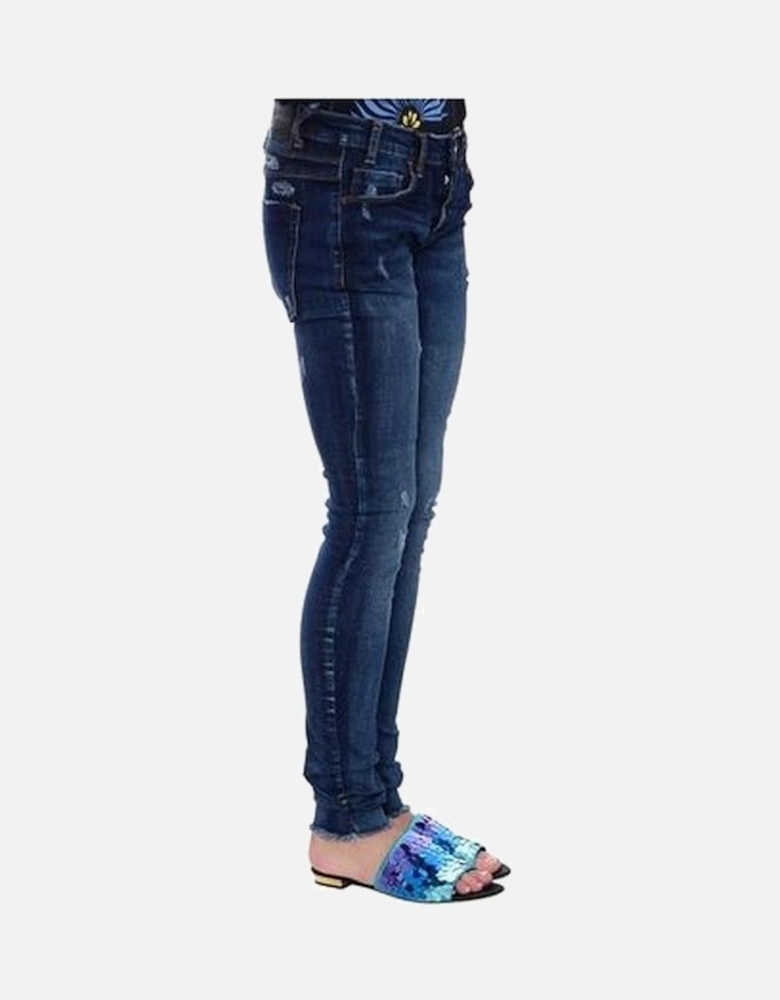 Organic Cotton Skinny Jeans with Distressed Details Women - Blue Jeans