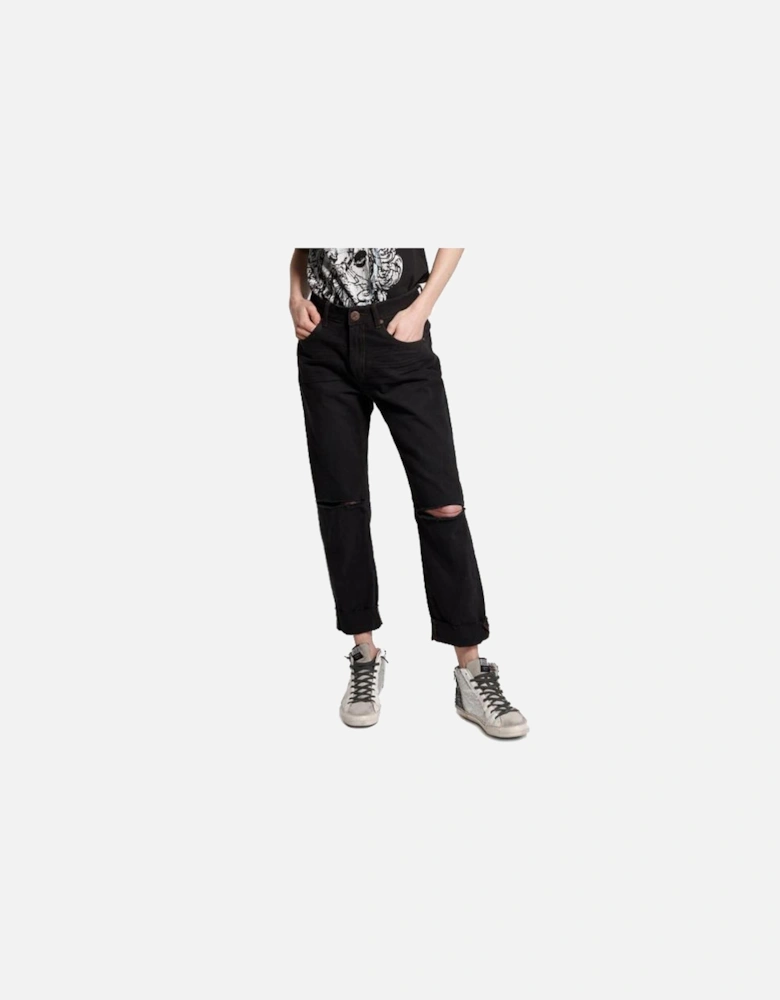 Organic Cotton Black Jeans with Raw Hem Women Jeans