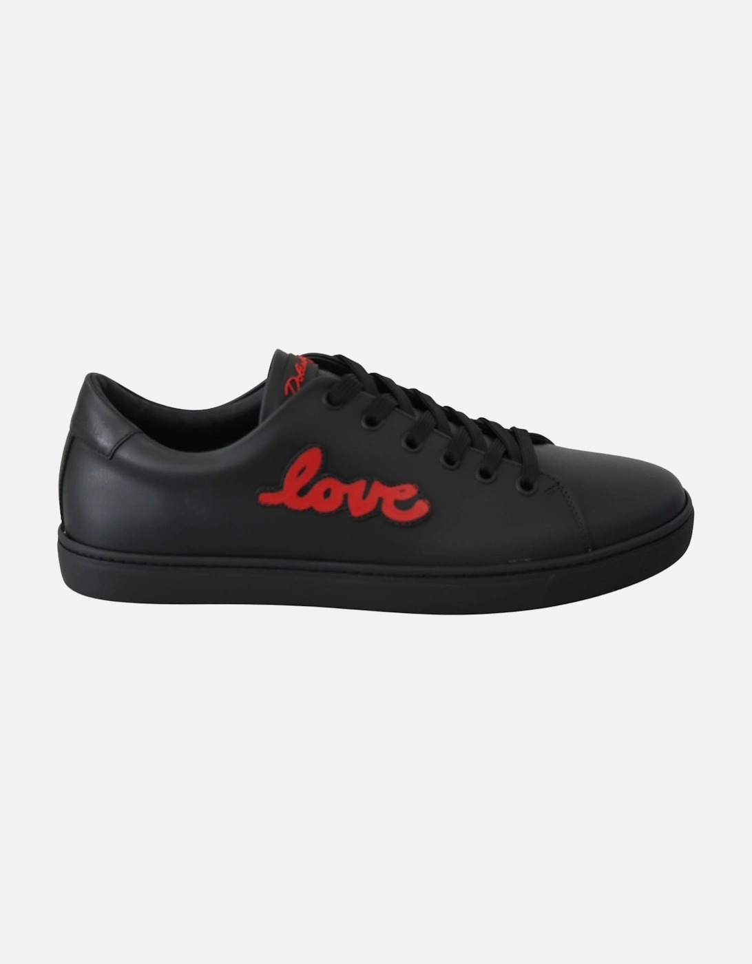 Black Leather Sneakers with Red Sequined Heart Detailing Women, 7 of 6