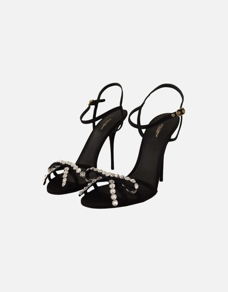 CrystalEmbellished Sandals AnkleStrap High Heels Women - Black