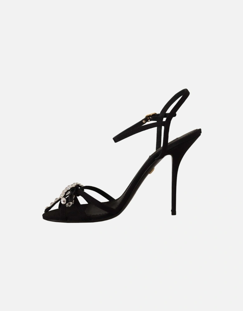 CrystalEmbellished Sandals AnkleStrap High Heels Women - Black