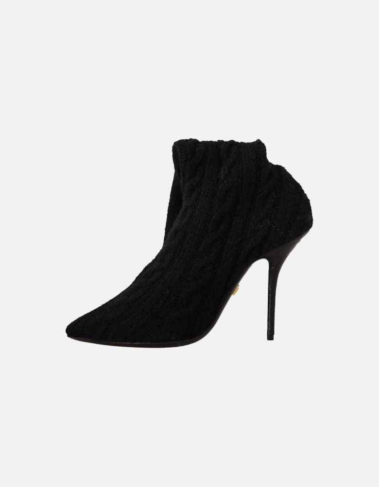 Dolce Gabbana Cable Knit Boots KneeHigh Stilettos Women - Black