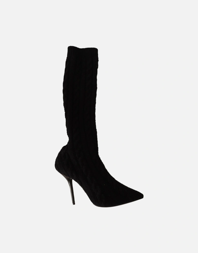 Dolce Gabbana Cable Knit Boots KneeHigh Stilettos Women - Black