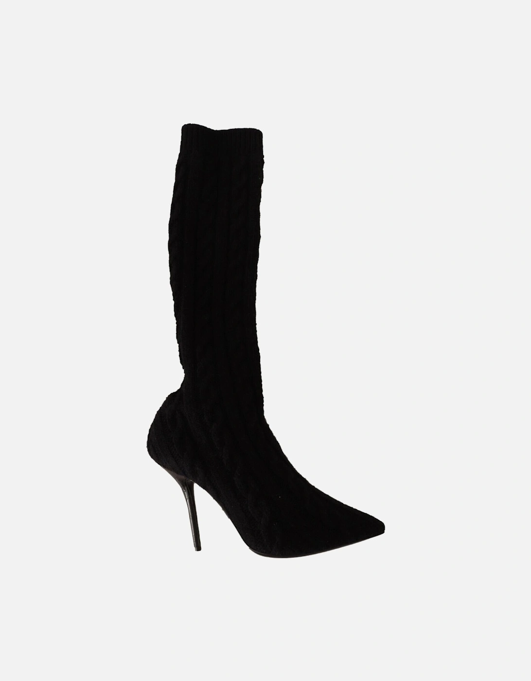 Dolce Gabbana Cable Knit Boots KneeHigh Stilettos Women - Black, 7 of 6