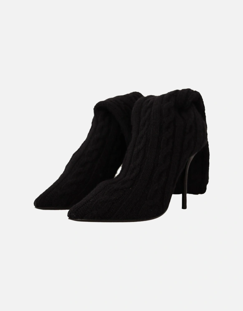 Dolce Gabbana Cable Knit Boots KneeHigh Stilettos Women - Black