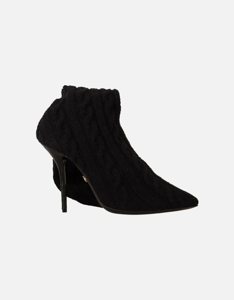 Dolce Gabbana Cable Knit Boots KneeHigh Stilettos Women - Black