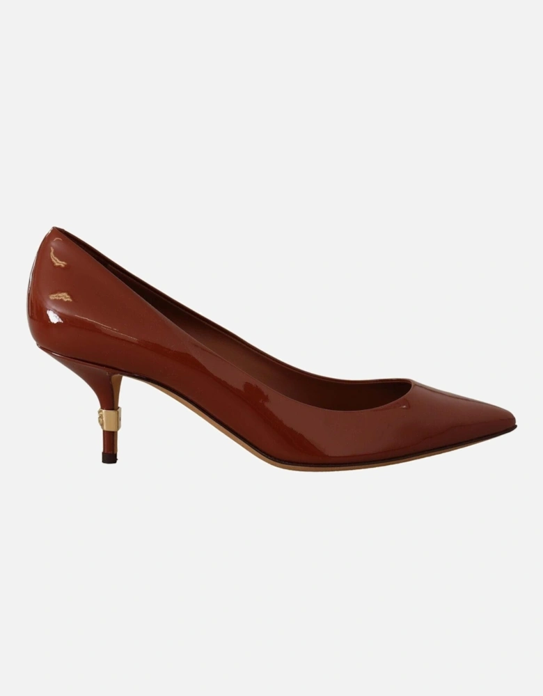 Patent Leather Pumps Kitten Heels Women - Brown