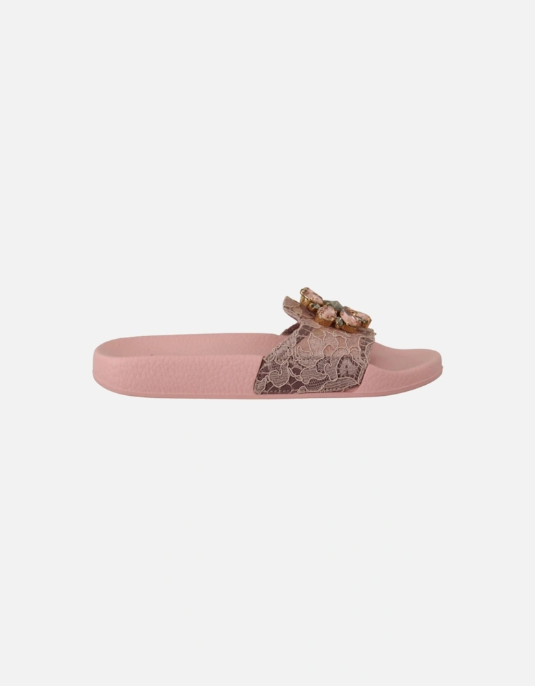 Lace Slides Embellished Women - Pink Flats