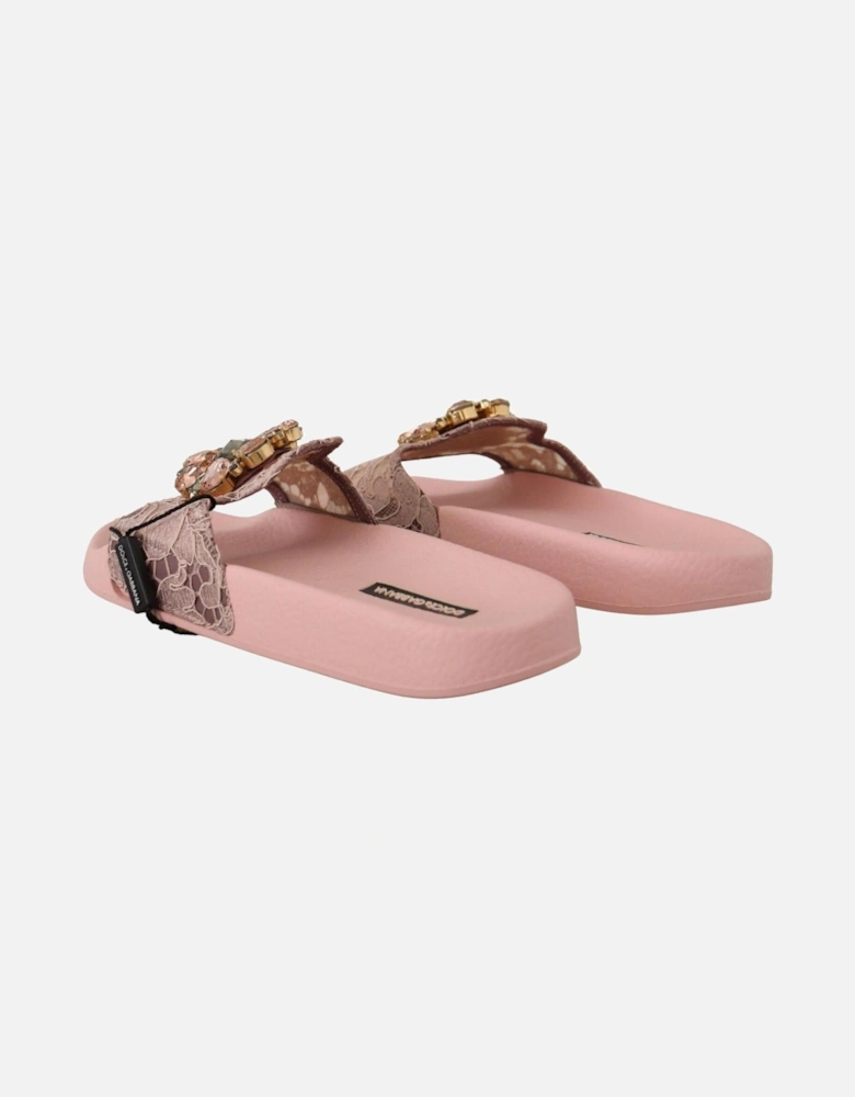 Lace Slides Embellished Women - Pink Flats