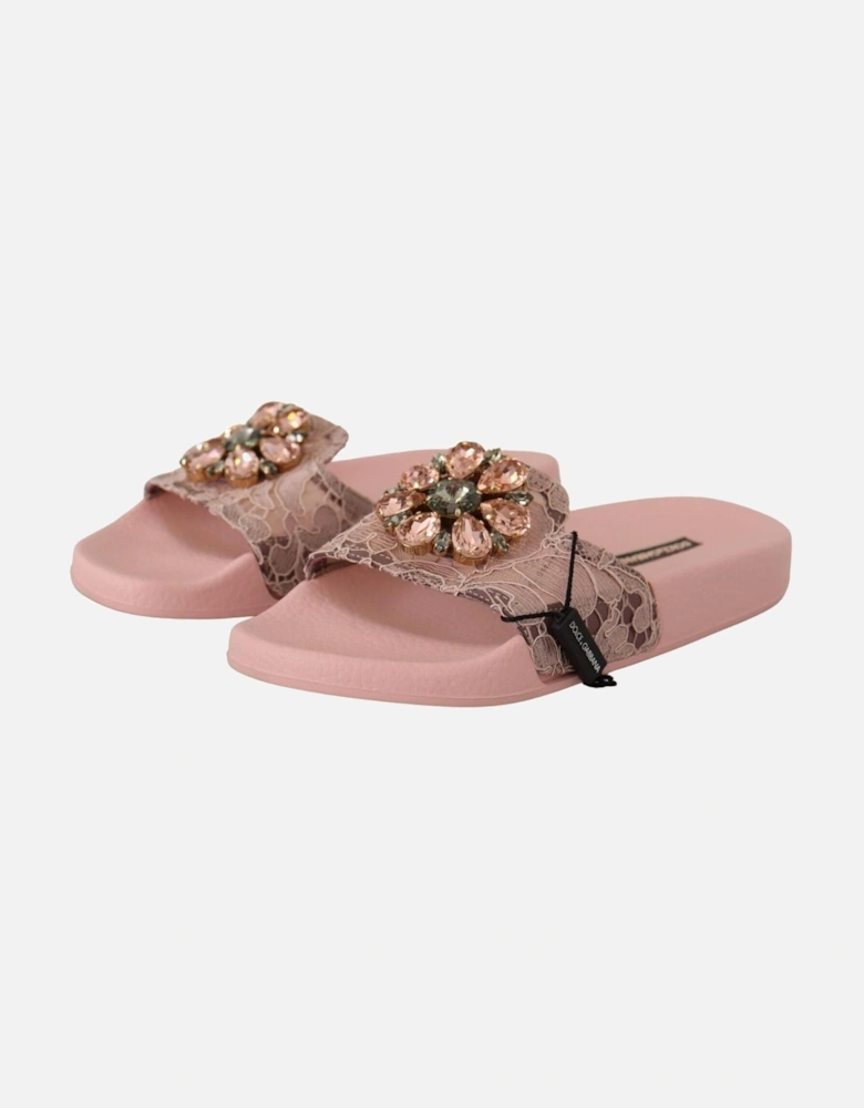 Lace Slides Embellished Women - Pink Flats