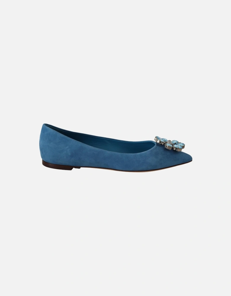 Suede Flats with Embellished Crystals Women - Blue