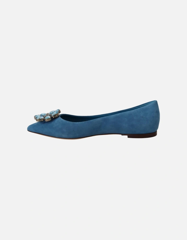 Suede Flats with Embellished Crystals Women - Blue