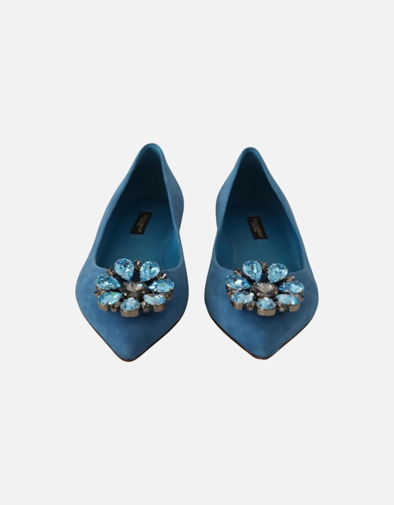 Suede Flats with Embellished Crystals Women - Blue