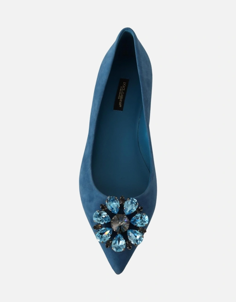 Suede Flats with Embellished Crystals Women - Blue