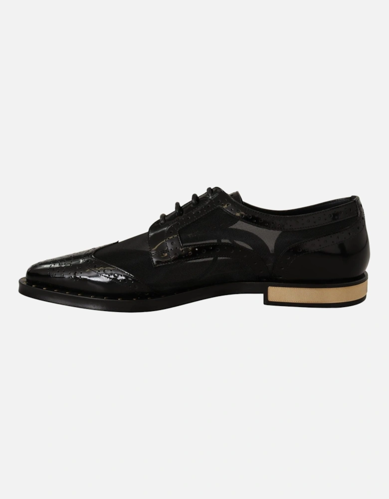 Dolce Gabbana Patent Leather Mesh Brogue Oxfords Women - Black Flats