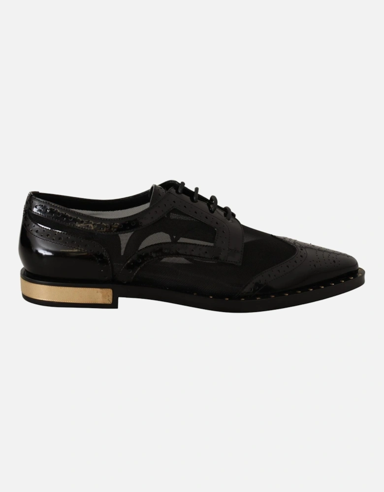 Dolce Gabbana Patent Leather Mesh Brogue Oxfords Women - Black Flats