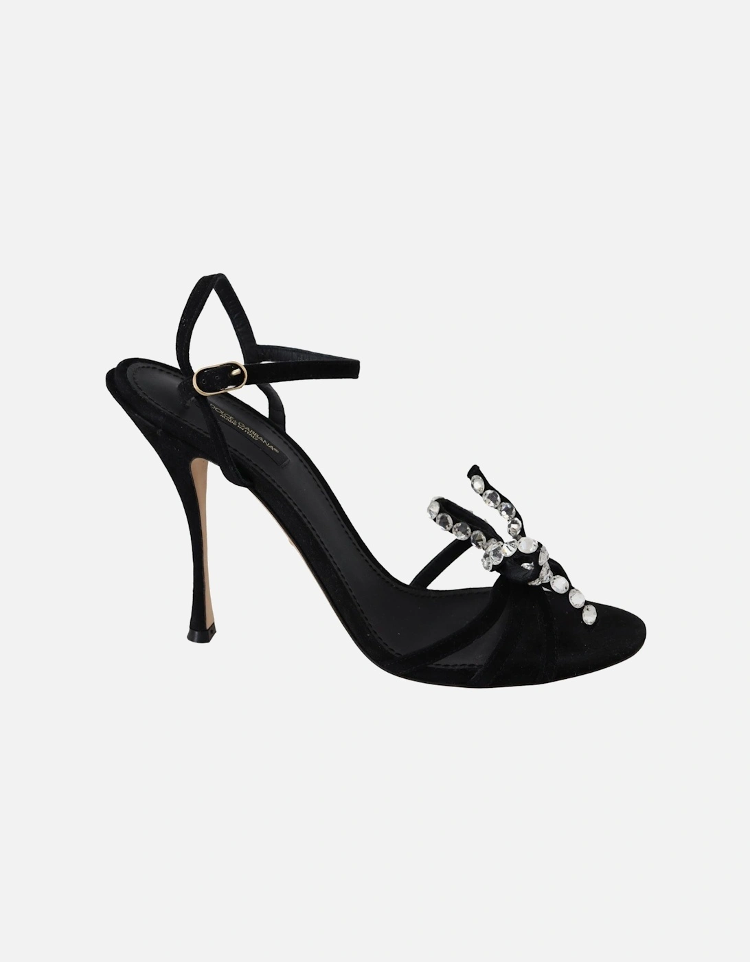 Velvet Crystal Sandals AnkleStrap Heels Women - Black, 7 of 6