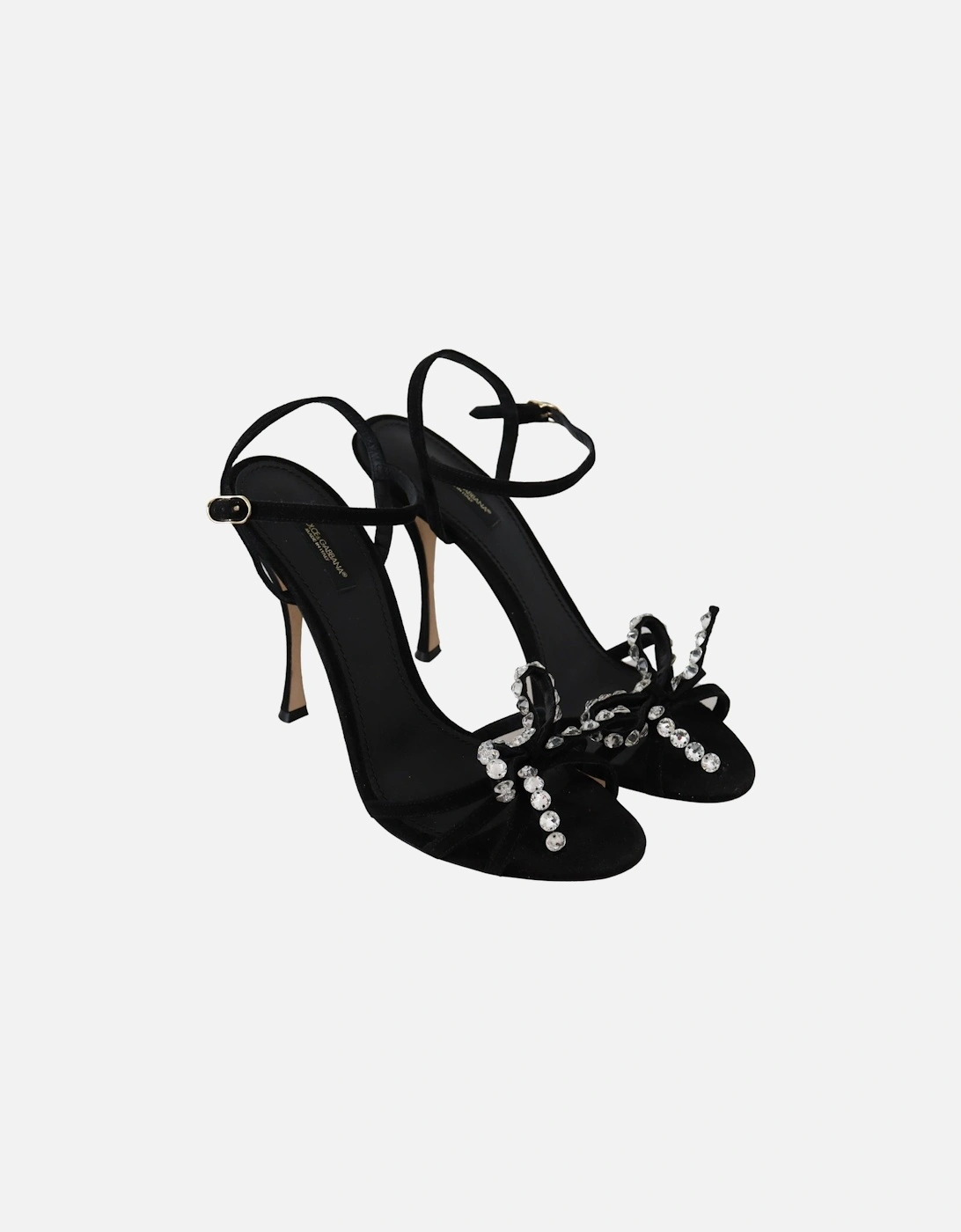 Velvet Crystal Sandals AnkleStrap Heels Women - Black