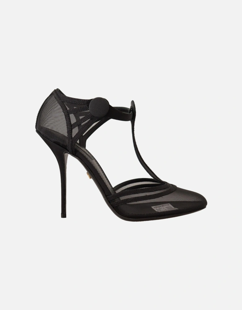 Mesh TStrap Pumps Black Heels Women