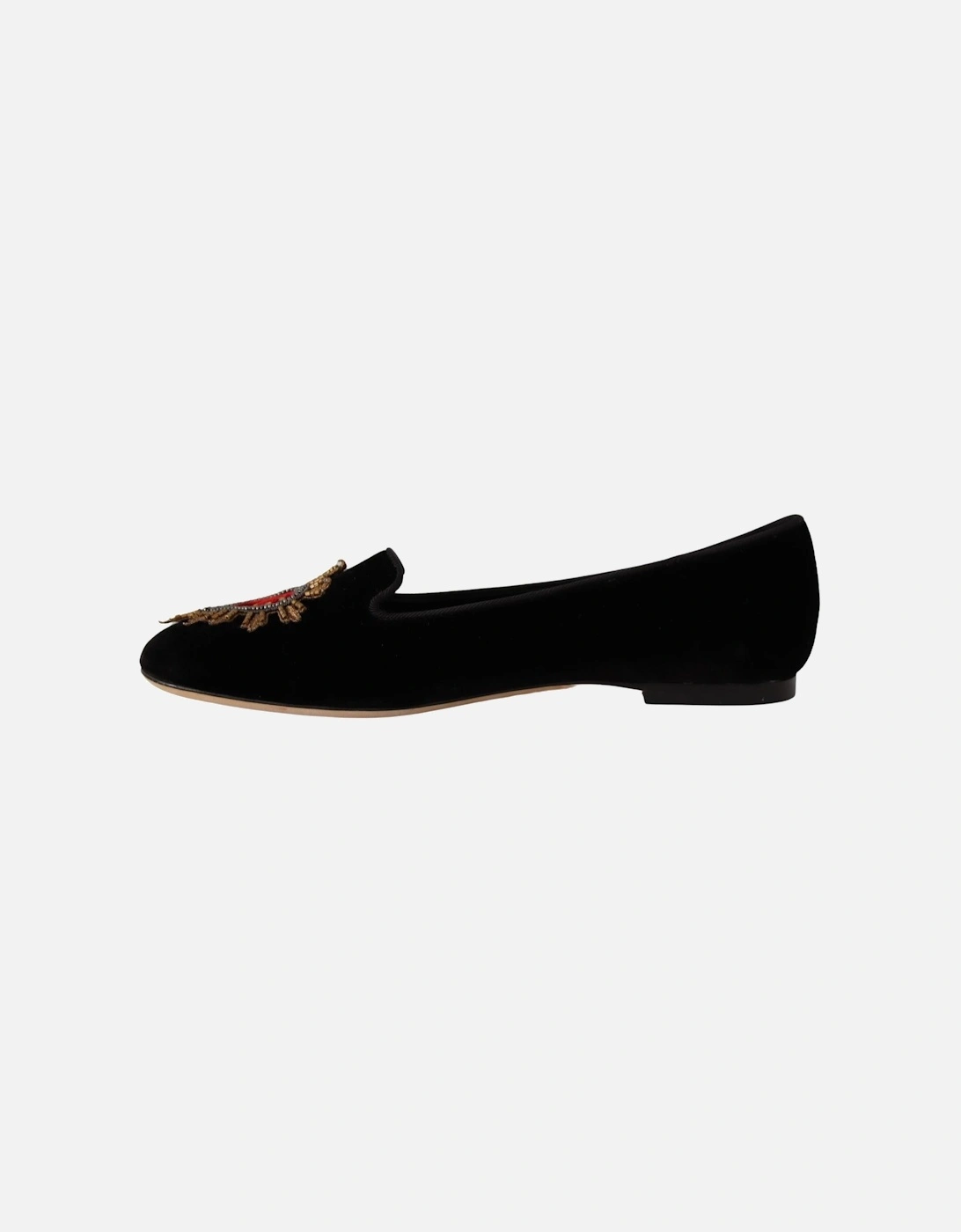 Velvet Ballerinas Embroidered Heart Style Black Women Flats