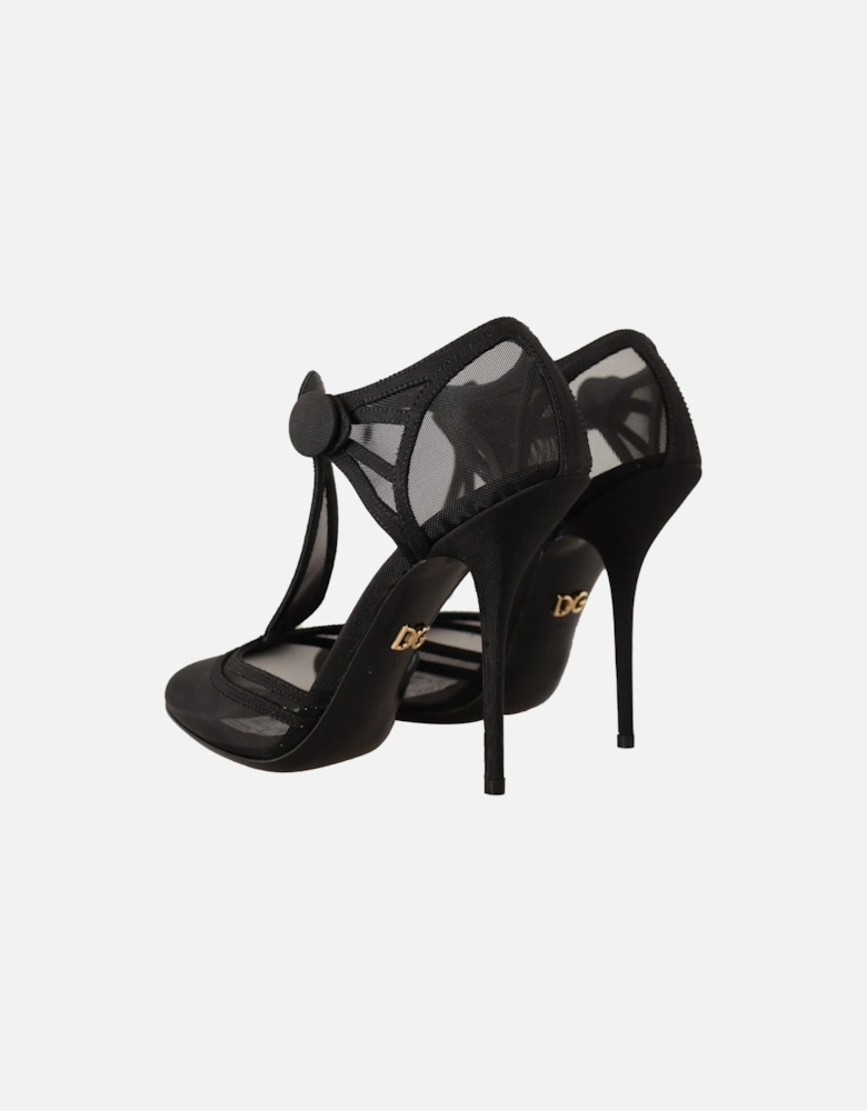 Mesh TStrap Pumps Black Heels Women