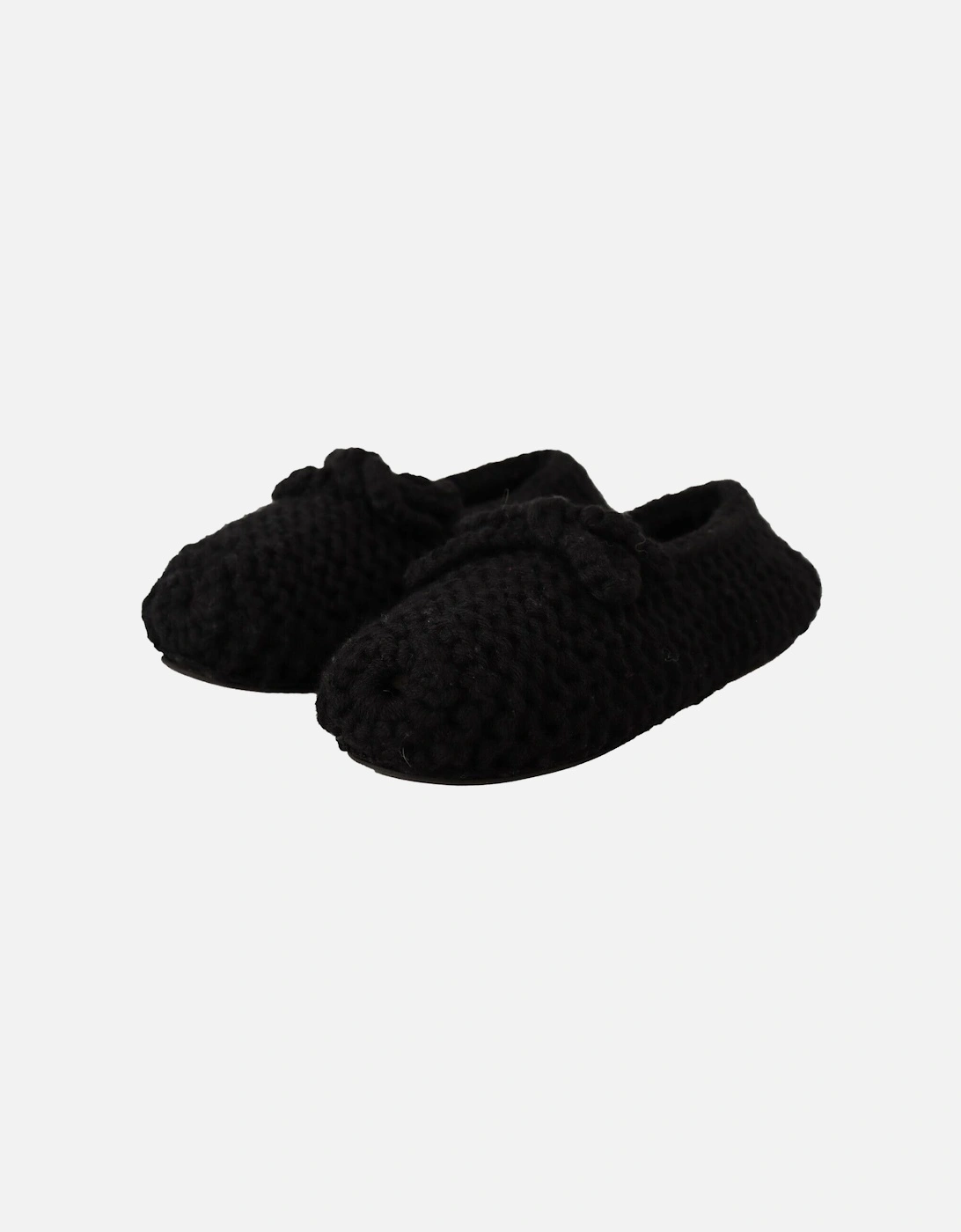 Knit Wool Slippers Women - Black Flats