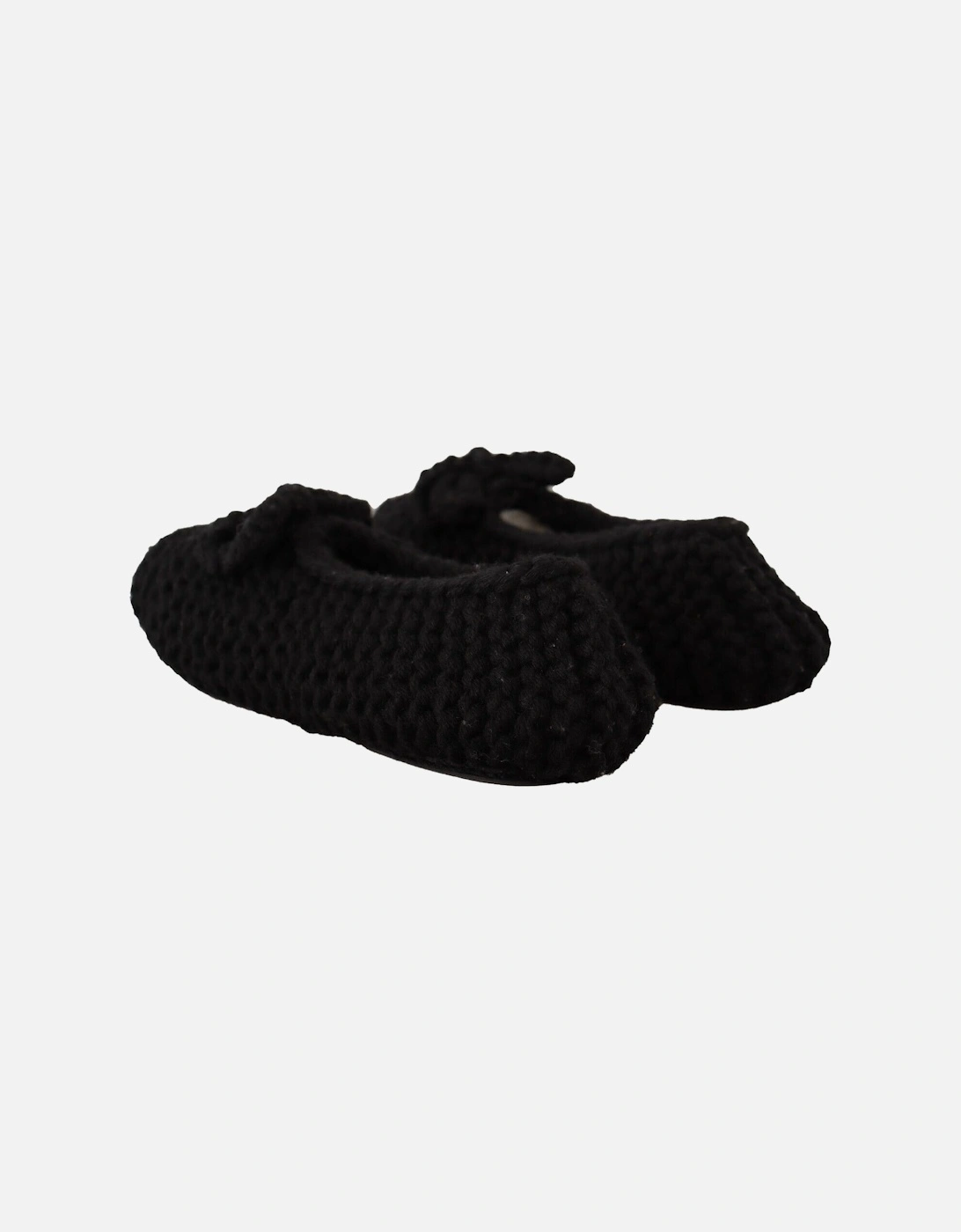 Knit Wool Slippers Women - Black Flats